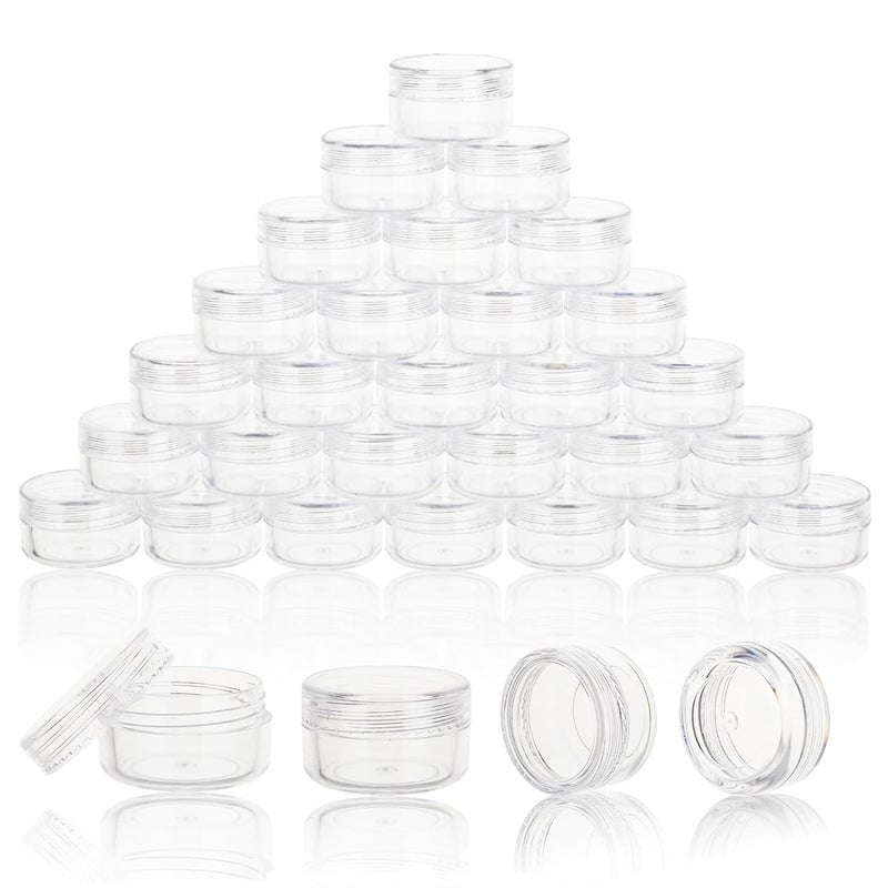HPPFFY 100 Count 3 Gram Sample Containers, Clear Lip Balm Containers with Lids, Small Plastic Sample Jars with 8 Mini Spoons, 100pcs Labels (Clear Lid) - Image 1